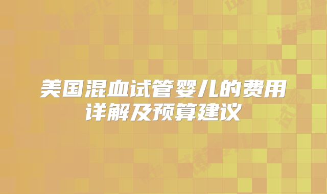 美国混血试管婴儿的费用详解及预算建议