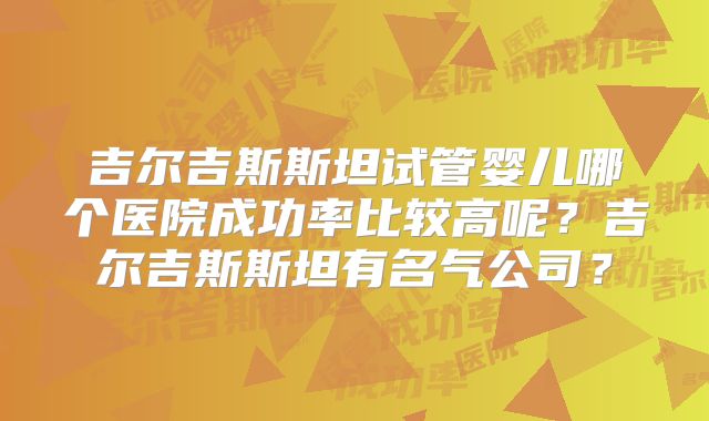 吉尔吉斯斯坦试管婴儿哪个医院成功率比较高呢？吉尔吉斯斯坦有名气公司？