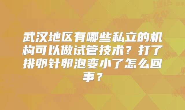 武汉地区有哪些私立的机构可以做试管技术？打了排卵针卵泡变小了怎么回事？
