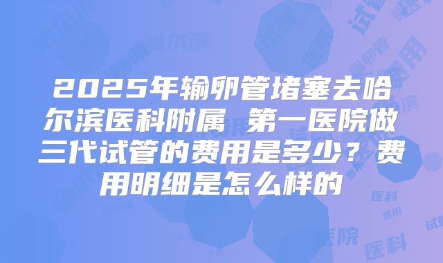 2025年输卵管堵塞去哈尔滨医科附属 第一医院做三代试管的费用是多少?费用明细是怎么样的