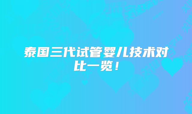 泰国三代试管婴儿技术对比一览!