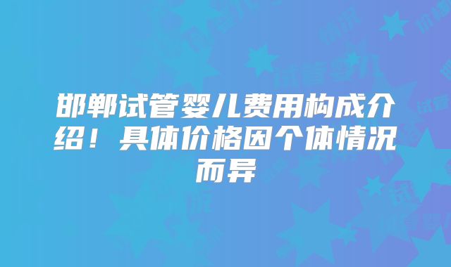 邯郸试管婴儿费用构成介绍！具体价格因个体情况而异