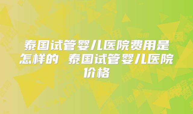 泰国试管婴儿医院费用是怎样的 泰国试管婴儿医院价格