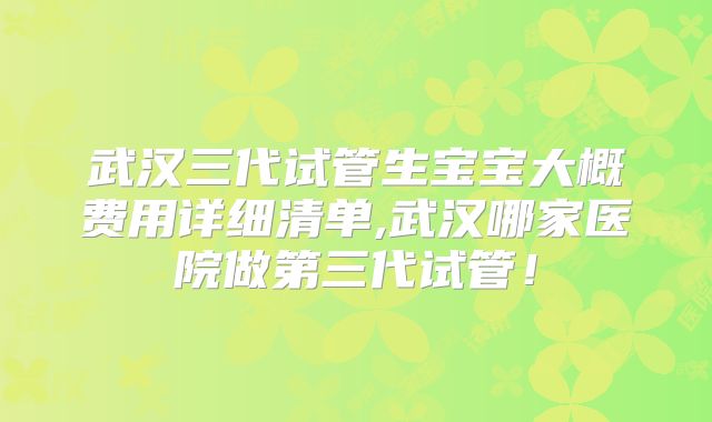 武汉三代试管生宝宝大概费用详细清单,武汉哪家医院做第三代试管！
