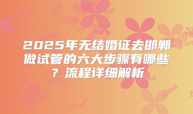 2025年无结婚证去邯郸做试管的六大步骤有哪些？流程详细解析