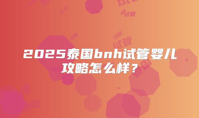 2025泰国bnh试管婴儿攻略怎么样?