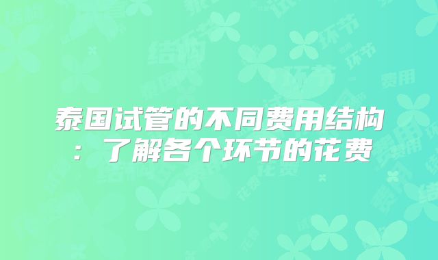 泰国试管的不同费用结构：了解各个环节的花费