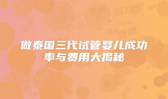 做泰国三代试管婴儿成功率与费用大揭秘