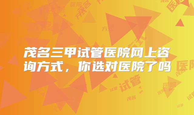 茂名三甲试管医院网上咨询方式,你选对医院了吗