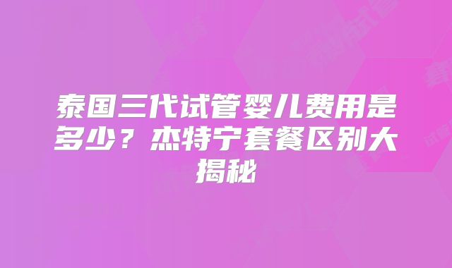 泰国三代试管婴儿费用是多少？杰特宁套餐区别大揭秘