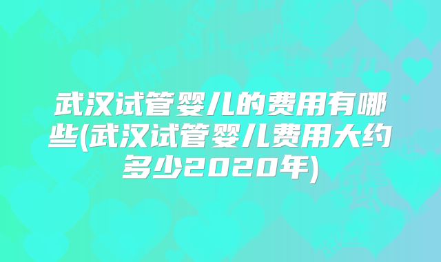 武汉试管婴儿的费用有哪些(武汉试管婴儿费用大约多少2020年)