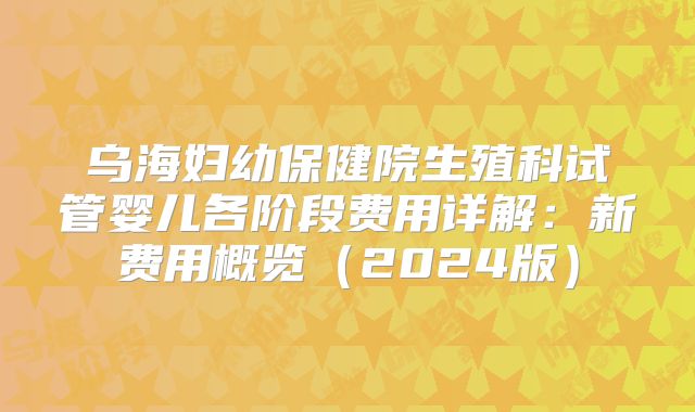 乌海妇幼保健院生殖科试管婴儿各阶段费用详解：新费用概览（2024版）