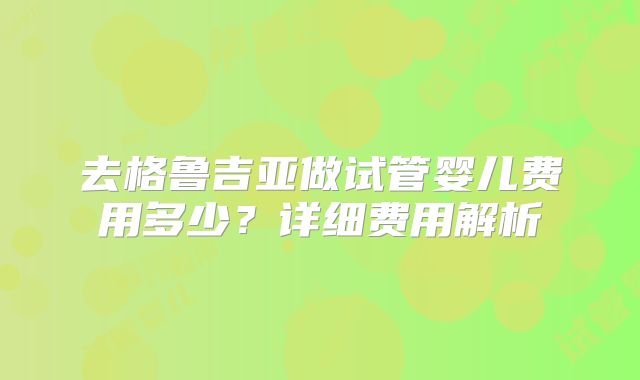 去格鲁吉亚做试管婴儿费用多少？详细费用解析