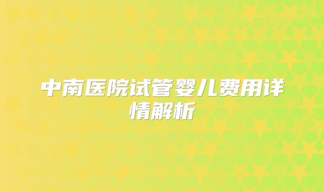 中南医院试管婴儿费用详情解析
