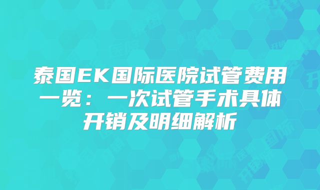 泰国EK国际医院试管费用一览:一次试管手术具体开销及明细解析