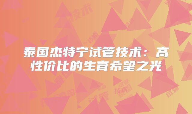 泰国杰特宁试管技术：高性价比的生育希望之光