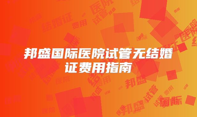 邦盛国际医院试管无结婚证费用指南