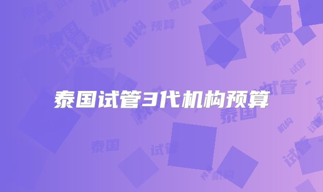 泰国试管3代机构预算