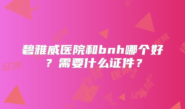 碧雅威医院和bnh哪个好？需要什么证件？