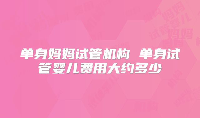 单身妈妈试管机构 单身试管婴儿费用大约多少