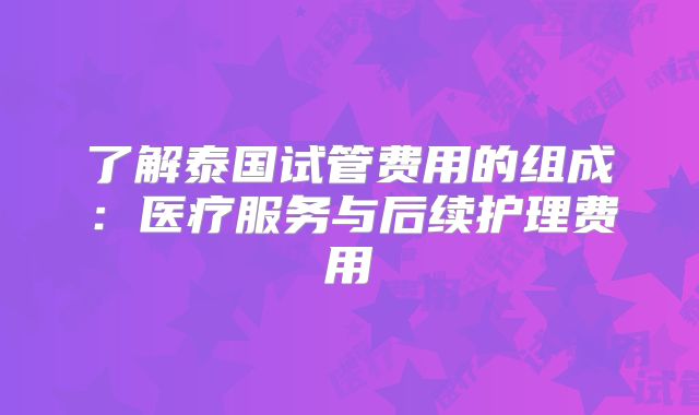 了解泰国试管费用的组成:医疗服务与后续护理费用