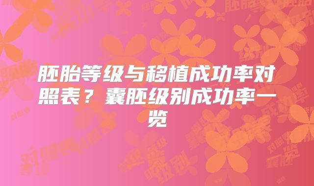 胚胎等级与移植成功率对照表？囊胚级别成功率一览