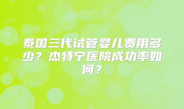 泰国三代试管婴儿费用多少?杰特宁医院成功率如何?