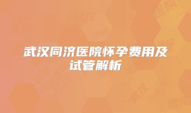 武汉同济医院怀孕费用及试管解析