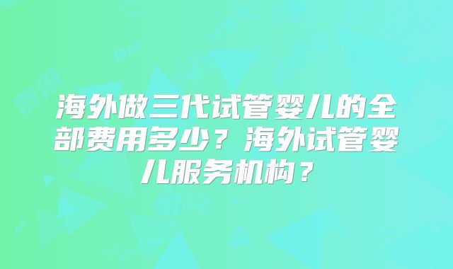 海外做三代试管婴儿的全部费用多少？海外试管婴儿服务机构？