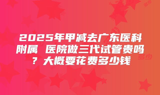 2025年甲减去广东医科附属 医院做三代试管贵吗?大概要花费多少钱