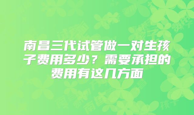 南昌三代试管做一对生孩子费用多少？需要承担的费用有这几方面