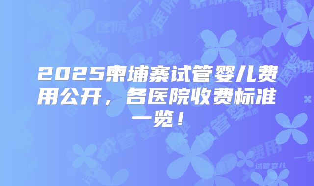 2025柬埔寨试管婴儿费用公开,各医院收费标准一览!