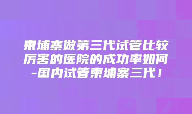 柬埔寨做第三代试管比较厉害的医院的成功率如何-国内试管柬埔寨三代!