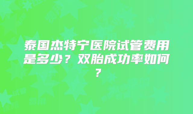 泰国杰特宁医院试管费用是多少?双胎成功率如何?