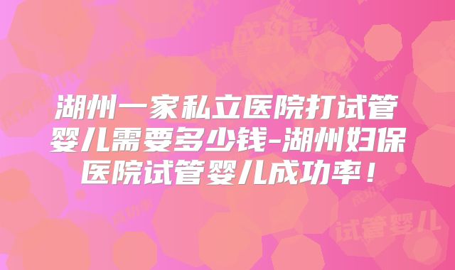 湖州一家私立医院打试管婴儿需要多少钱-湖州妇保医院试管婴儿成功率！