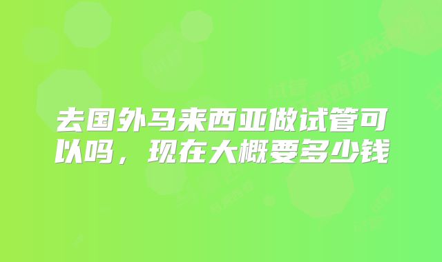 去国外马来西亚做试管可以吗，现在大概要多少钱