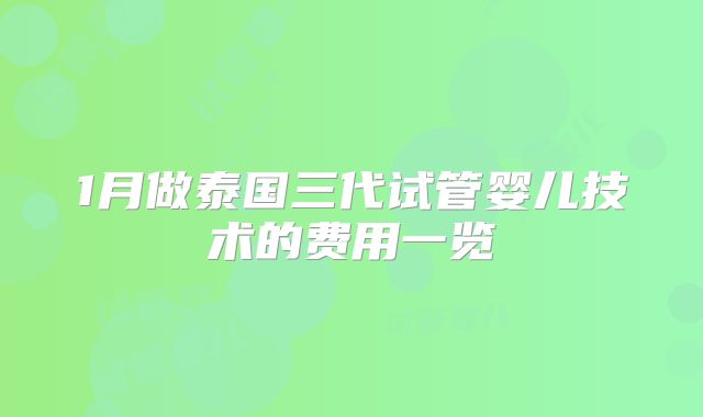 1月做泰国三代试管婴儿技术的费用一览