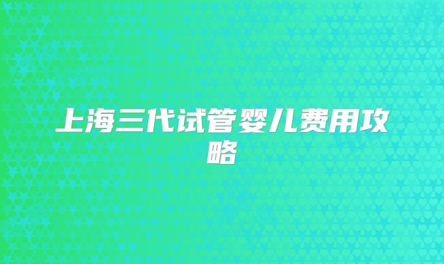上海三代试管婴儿费用攻略