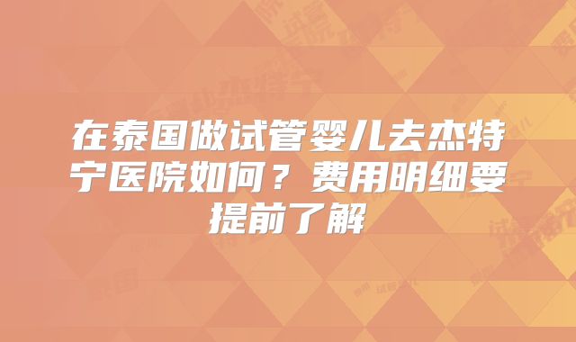 在泰国做试管婴儿去杰特宁医院如何？费用明细要提前了解