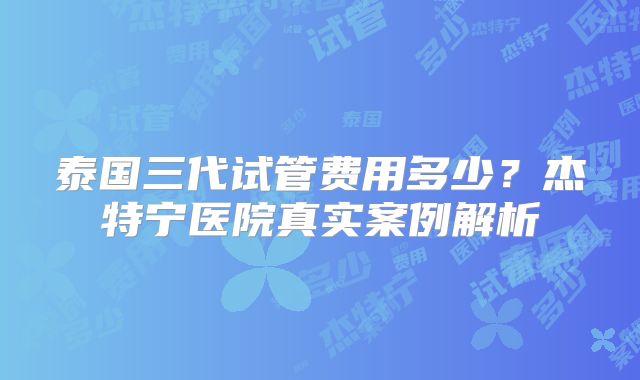 泰国三代试管费用多少？杰特宁医院真实案例解析