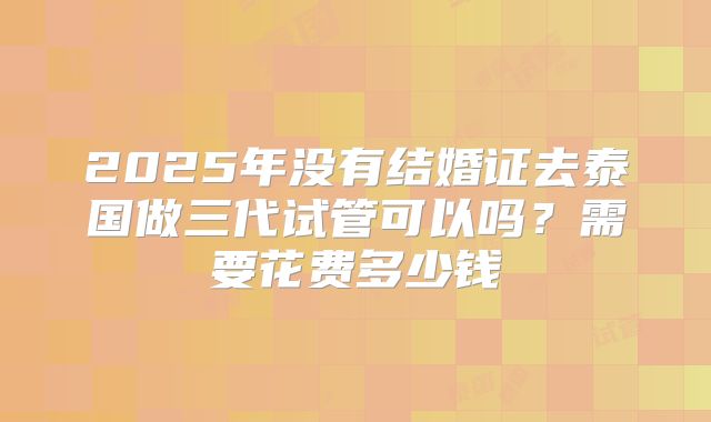 2025年没有结婚证去泰国做三代试管可以吗?需要花费多少钱