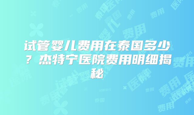 试管婴儿费用在泰国多少？杰特宁医院费用明细揭秘
