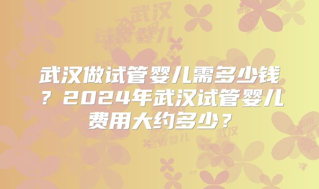 武汉做试管婴儿需多少钱?2024年武汉试管婴儿费用大约多少?