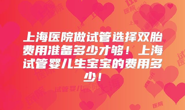 上海医院做试管选择双胎费用准备多少才够！上海试管婴儿生宝宝的费用多少！