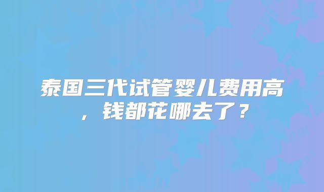 泰国三代试管婴儿费用高，钱都花哪去了？