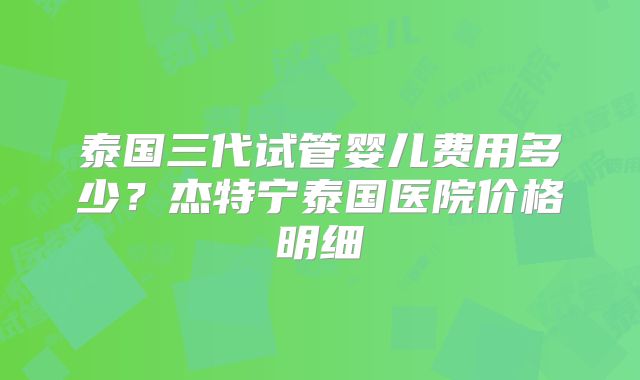 泰国三代试管婴儿费用多少?杰特宁泰国医院价格明细