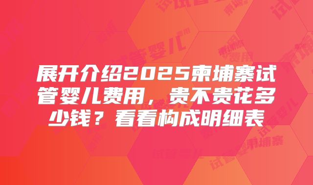 展开介绍2025柬埔寨试管婴儿费用，贵不贵花多少钱？看看构成明细表