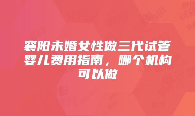 襄阳未婚女性做三代试管婴儿费用指南，哪个机构可以做