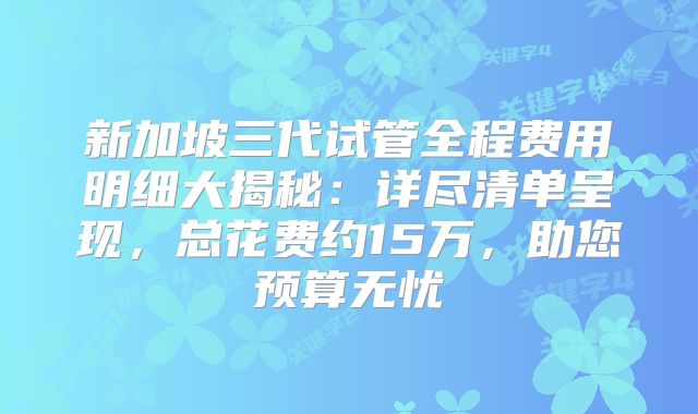新加坡三代试管全程费用明细大揭秘:详尽清单呈现,总花费约15万,助您预算无忧