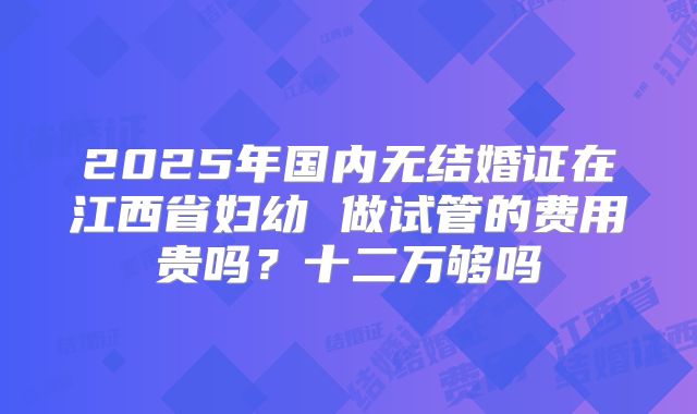 2025年国内无结婚证在江西省妇幼 做试管的费用贵吗？十二万够吗